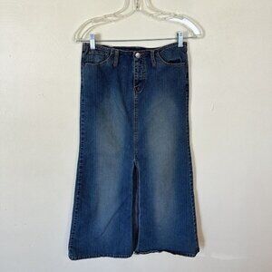 ANGELS Brand Womens Maxi Jean Skirt Small 7 Front Slit Denim Maxi Modest 90s